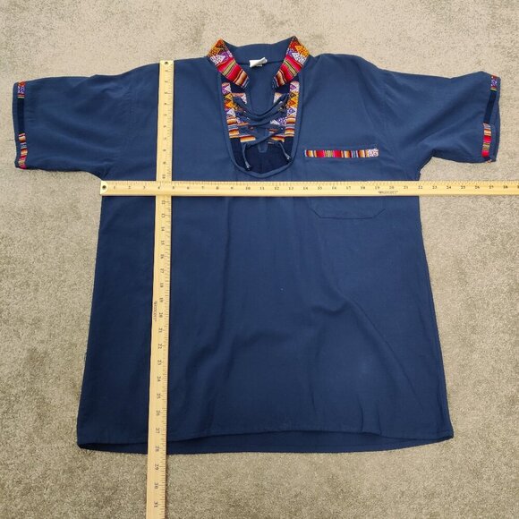 Andes Men's Short Sleeve Blue Cotton Handmade T-shirt Size Large Awayo Tee - Picture 7 of 9